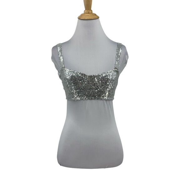 Iefiel Top Womens S Small Silver Sequined Straps Unpadded Open Back Cropped - Picture 1 of 14